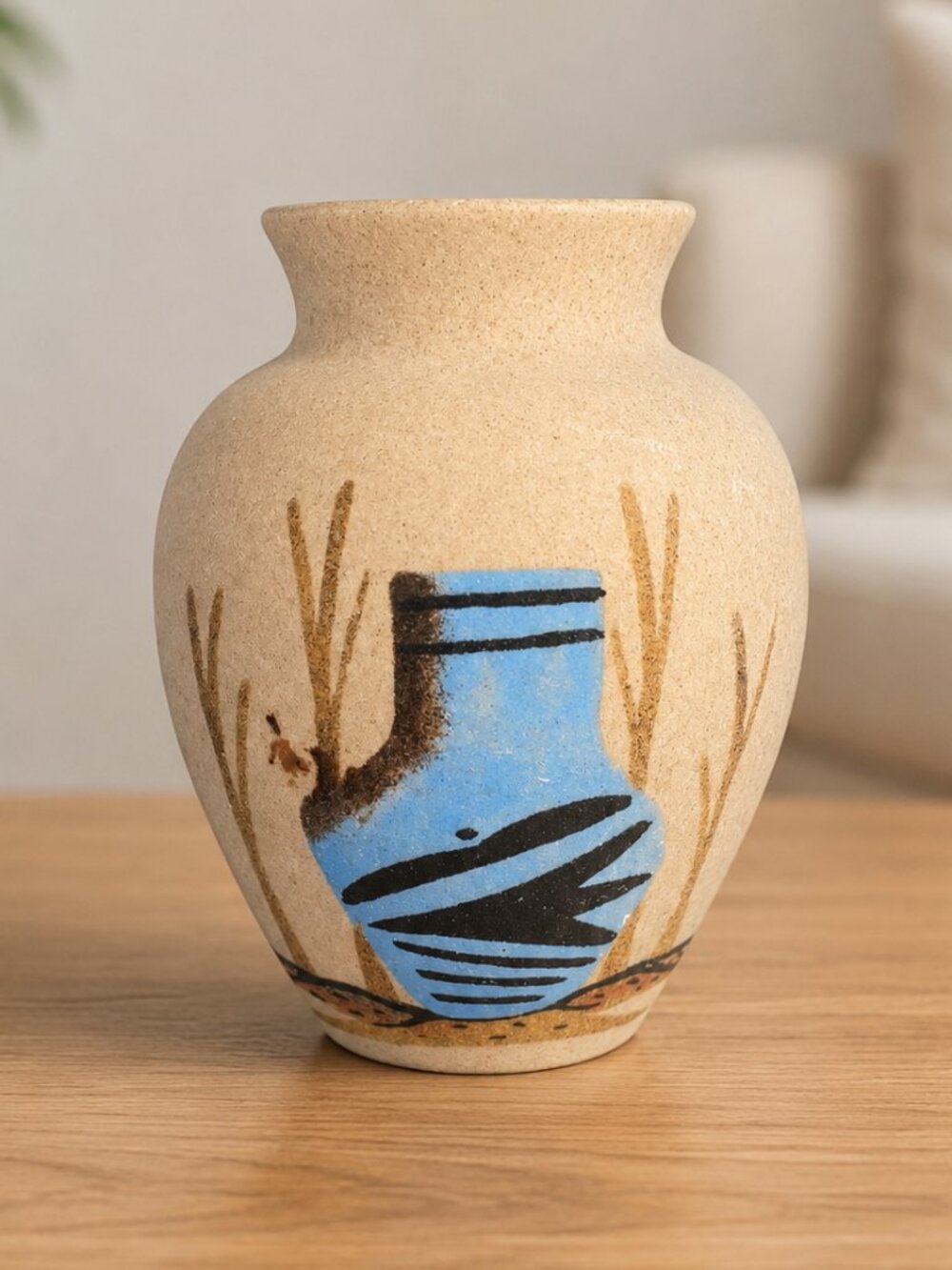 Hand-Painted Native American Navajo Southwestern Sand Art Vase 6” Vintage